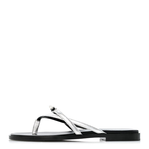 Metallic Goatskin Miss Sandals Gris Argente