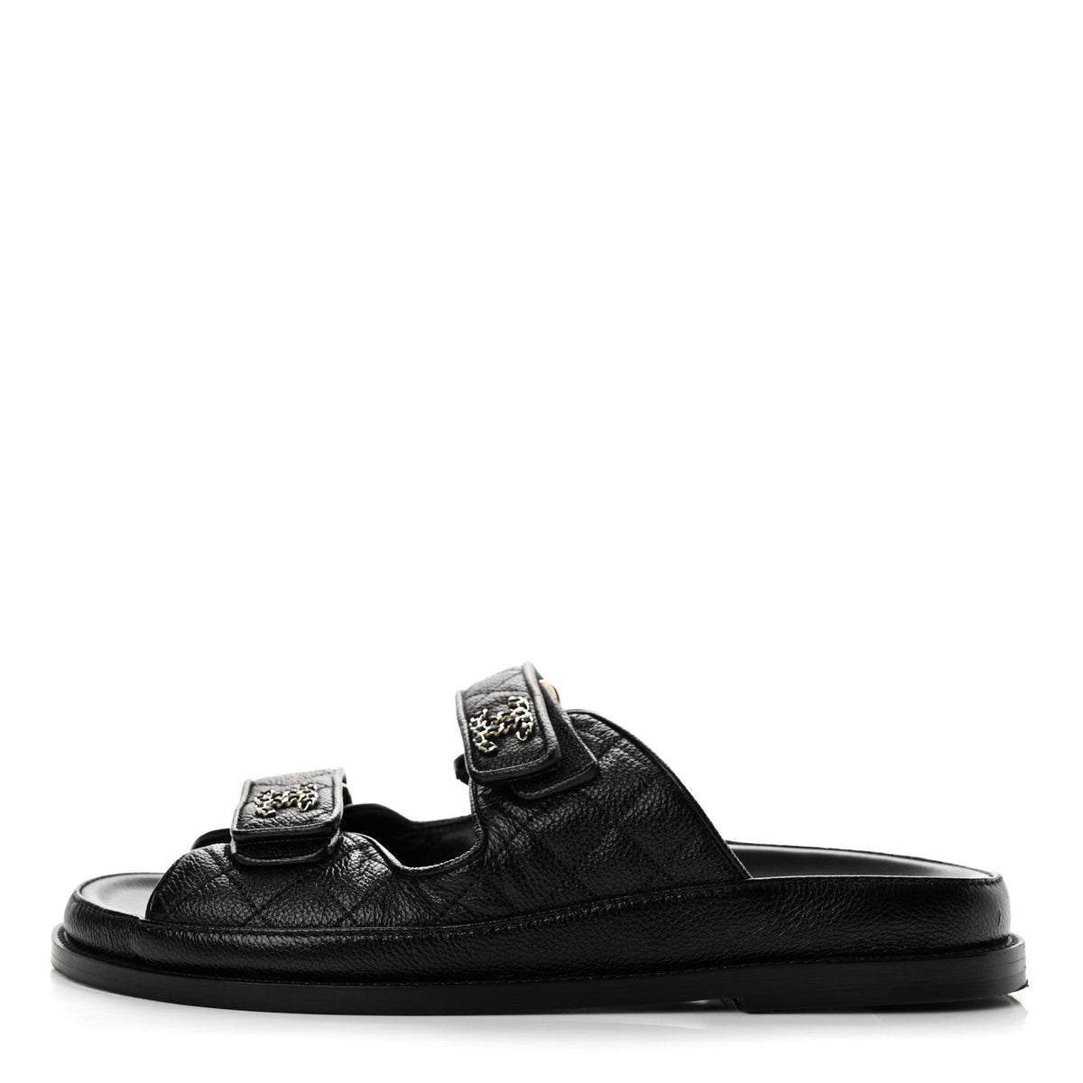Grained Calfskin Velcro Dad Sandals Black