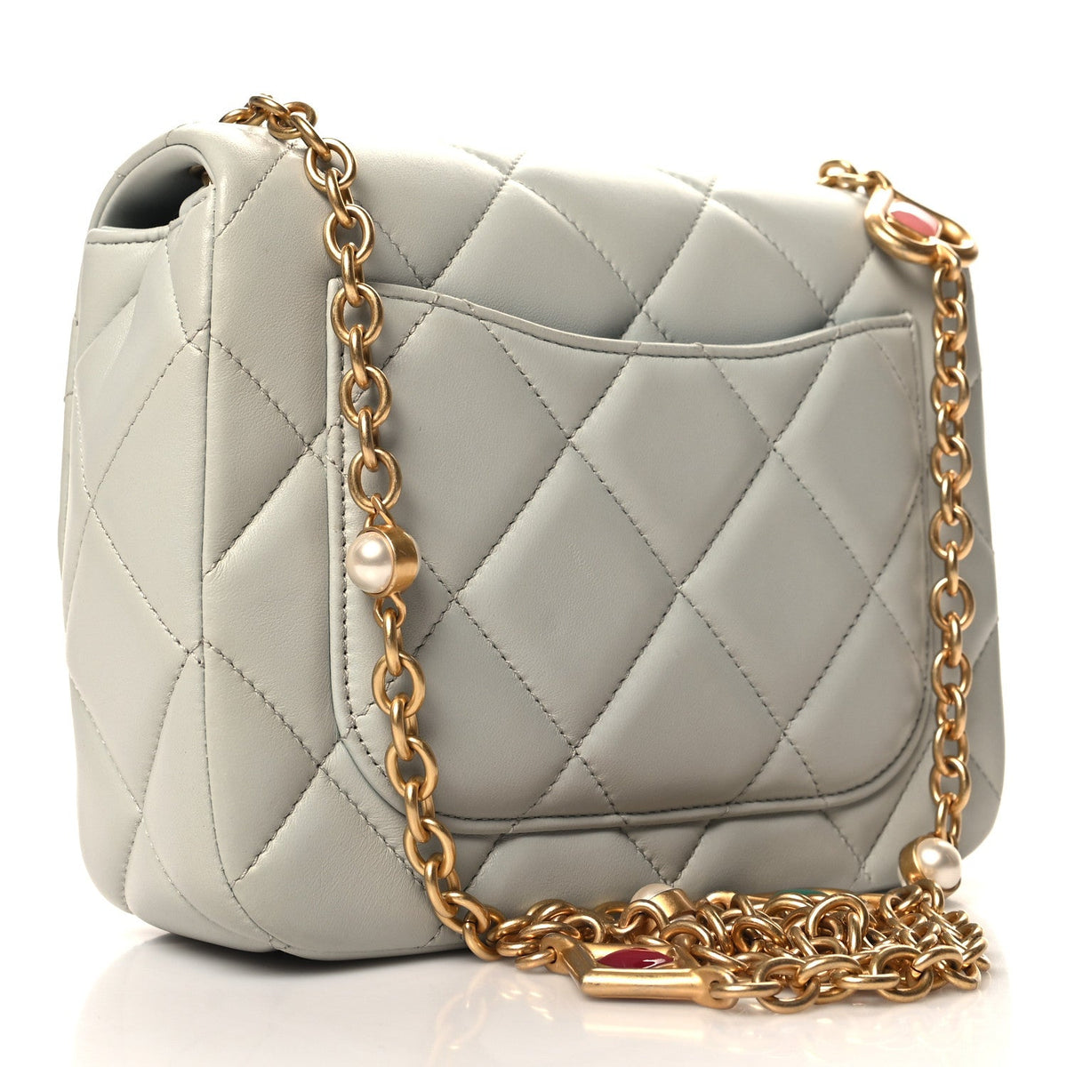 Mini Quilted Lambskin Flap Shoulder Bag - Light Blue