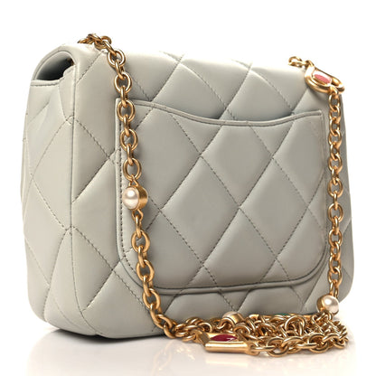 Mini Quilted Lambskin Flap Shoulder Bag - Light Blue