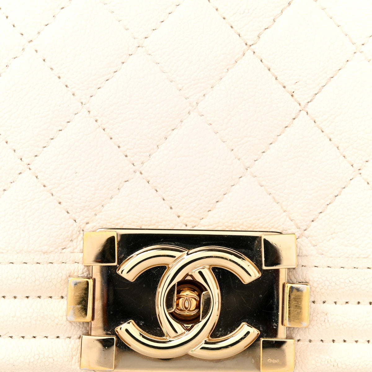 Medium Quilted Caviar Flap Shoulder Bag - White