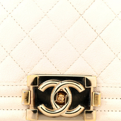 Medium Quilted Caviar Flap Shoulder Bag - White