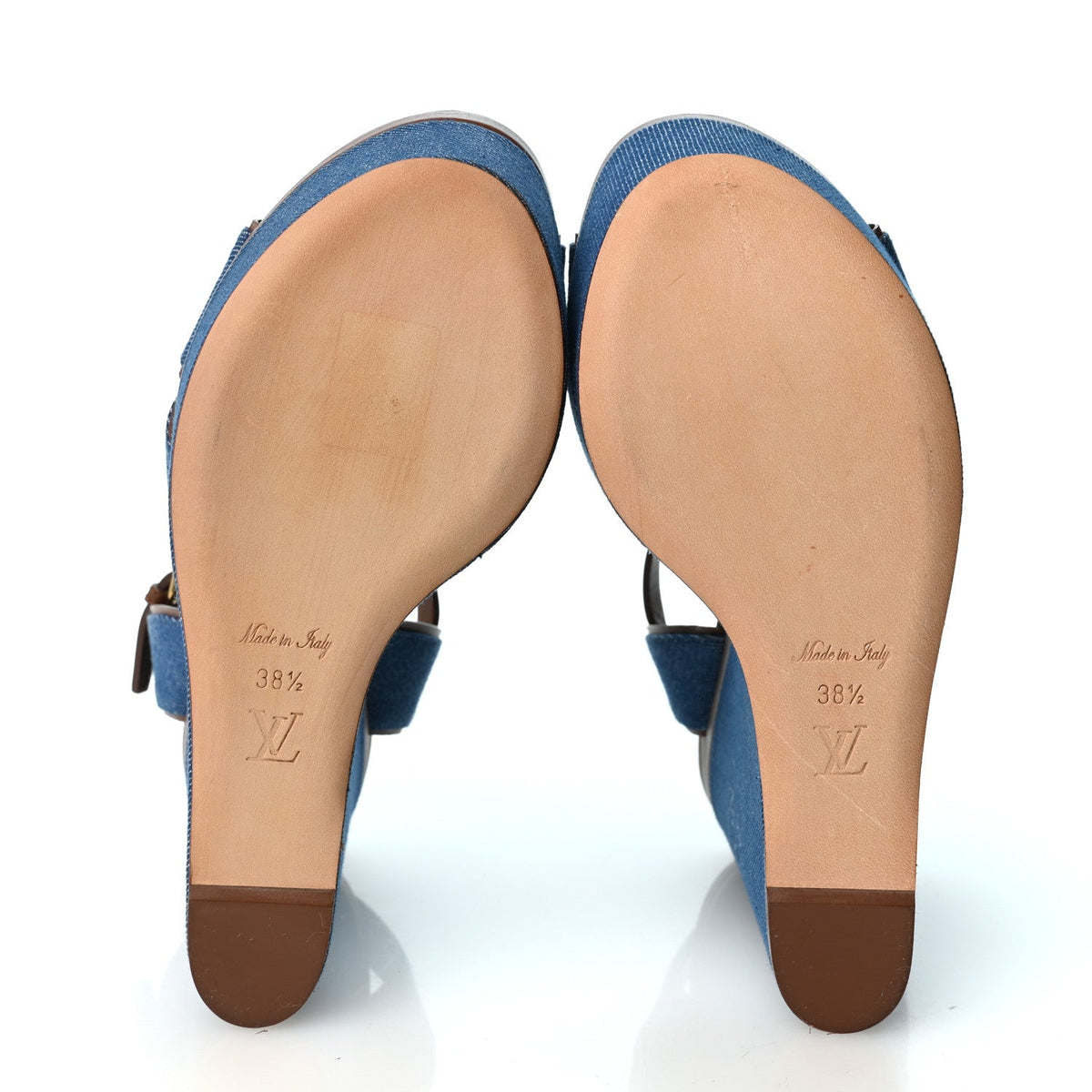 Louis Vuitton Denim Articles de Voyage Women's Wedges Blue