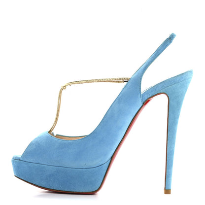 Christian Louboutin Veau Velours Spritney 100 Women's Peep Toe Pumps Blue
