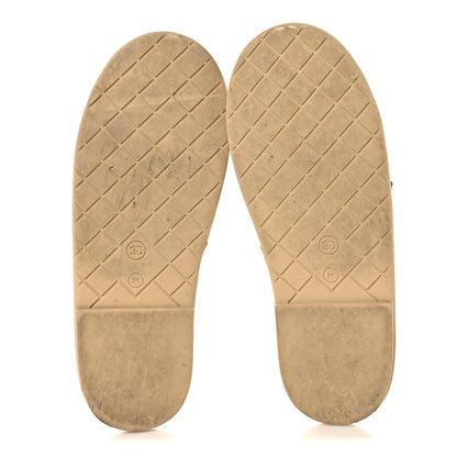Chanel Lambskin Women's Pearl Chain Flat Slipper Sandals M Beige
