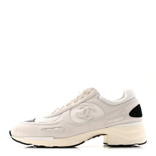 Mixed Fibers Suede Shiny Calfskin CC Sneakers White