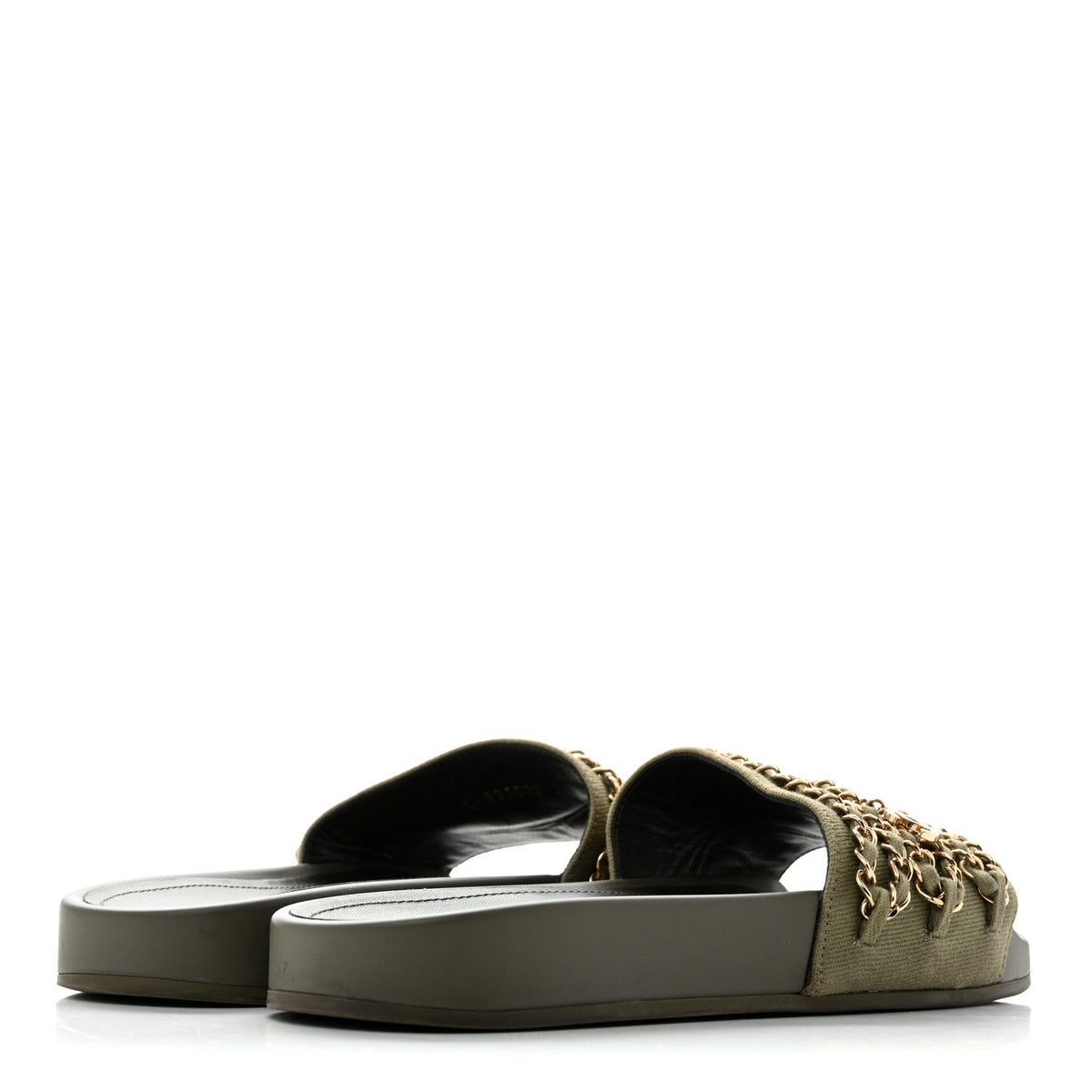 Chanel Canvas Chain Women's Flat Sandals Khaki