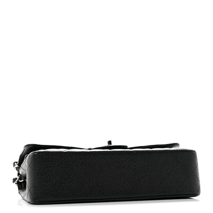 Medium Quilted Caviar Flap Shoulder Bag - Black