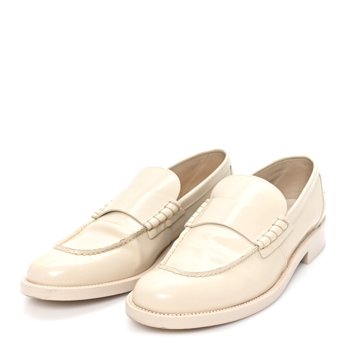 Chanel Shiny Calfskin Women's Logo Loafers 40 Light Beige