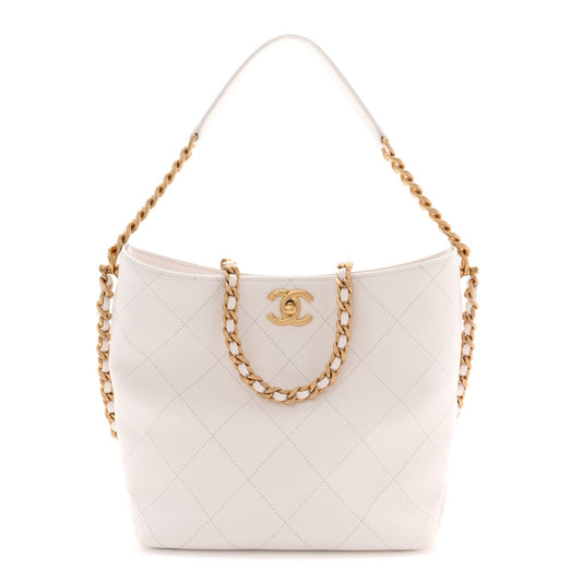 Quilted Caviar Hobo Bag - White