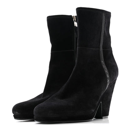 Prada Suede Women's Triangle Logo Zip Boots 40 Black
