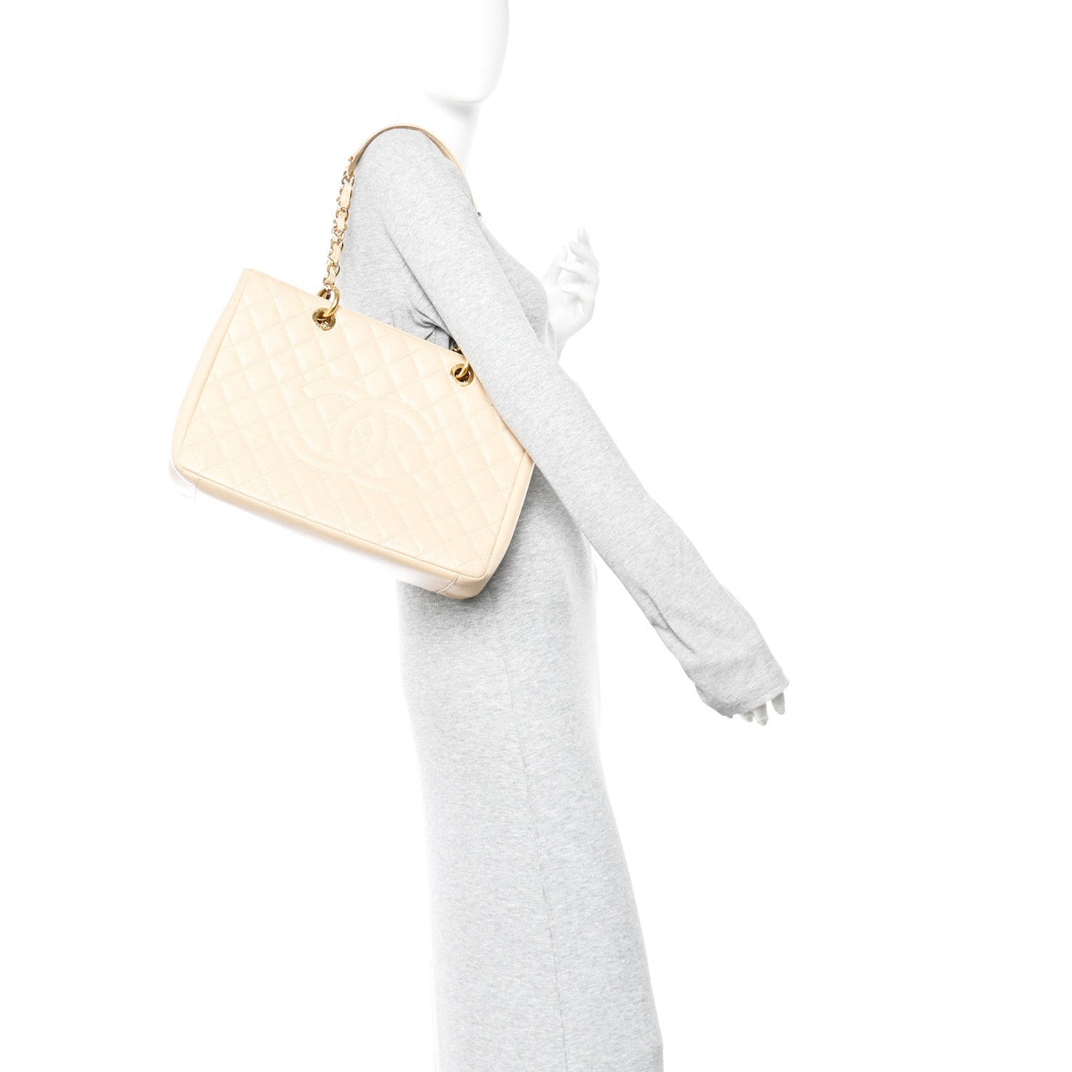 Quilted Caviar Tote Bag - Beige
