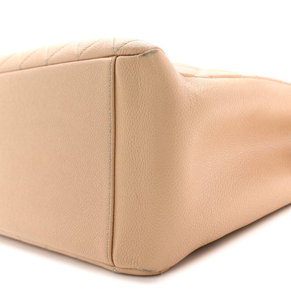 Quilted Caviar Tote Bag - Beige