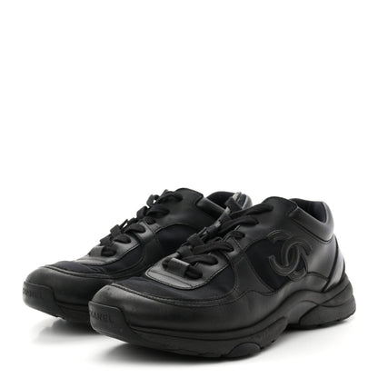 Chanel Lambskin Fabric Women's CC Uniform Sneakers 39 Black