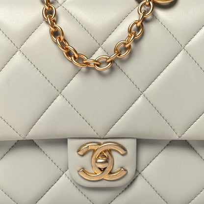 Mini Quilted Lambskin Flap Shoulder Bag - Light Blue