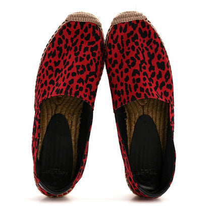 Saint Laurent Canvas Women's Leopard Print Espadrilles 38 Red Black
