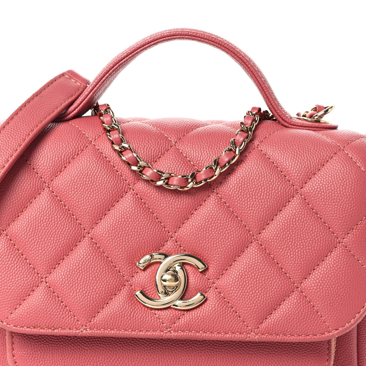 Small Quilted Caviar Flap Shoulder Bag - Pink