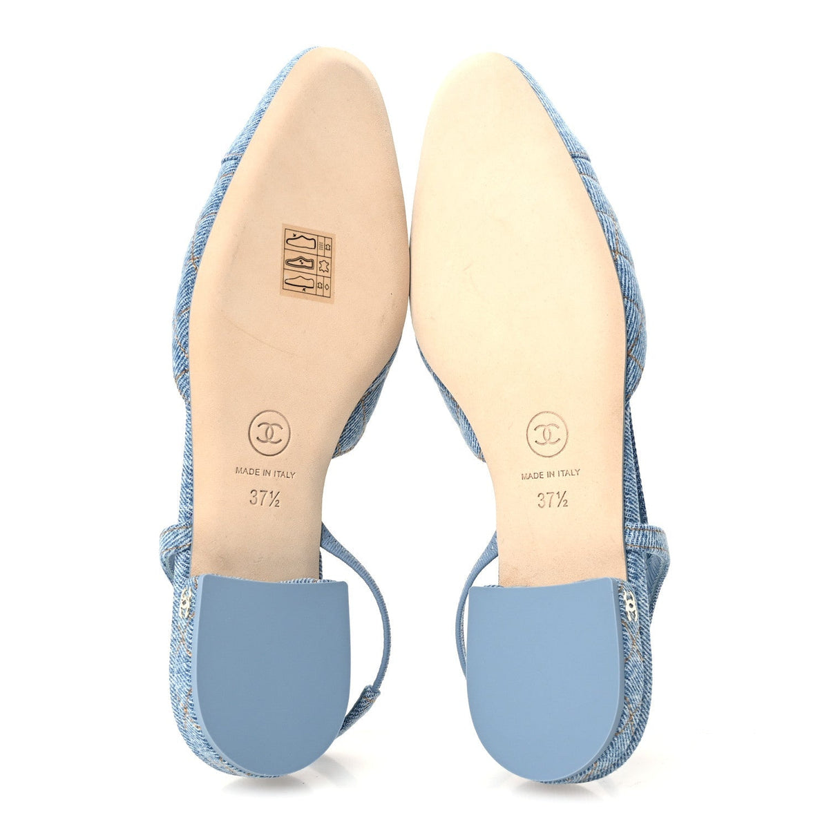 Chanel Denim Quilted CC Cap Toe Women's Slingback Flats Light Blue