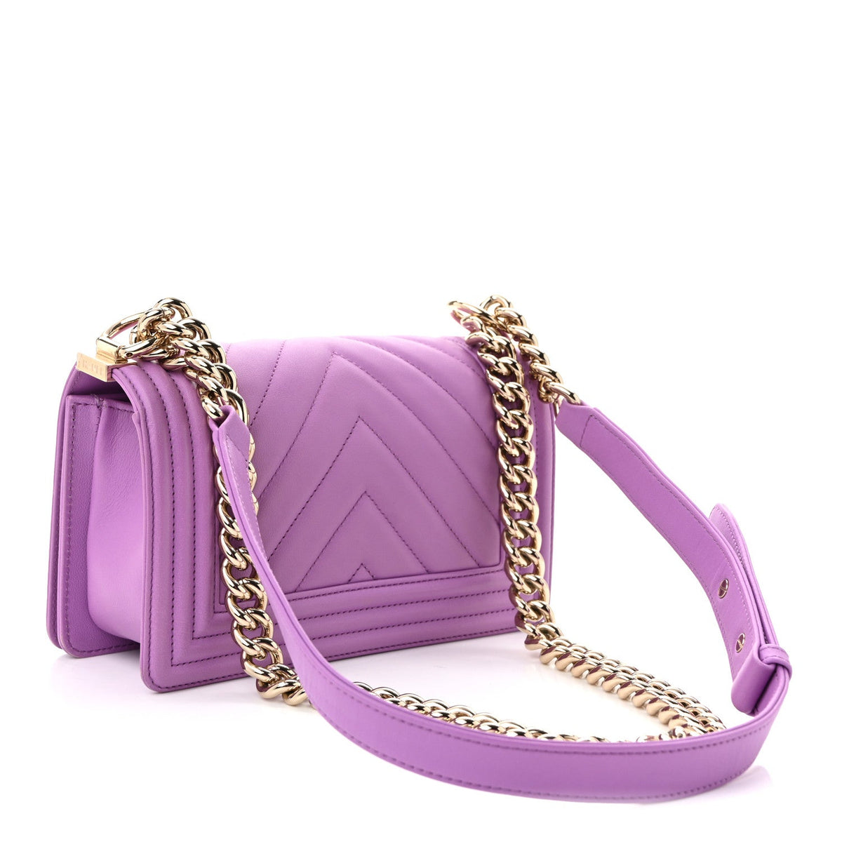 Small Quilted Lambskin Flap Shoulder Bag - Purple