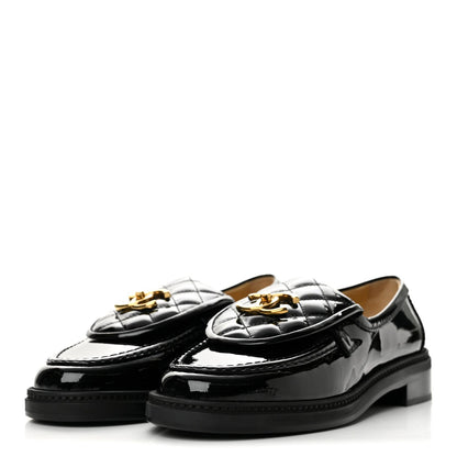 Chanel Patent Quilted CC Turnlock Women's Loafers Black