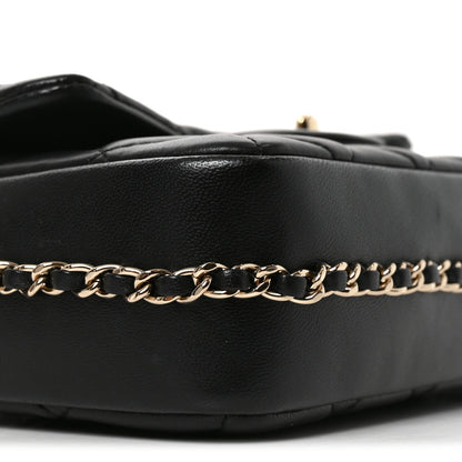 Small Quilted Lambskin Flap Shoulder Bag - Black