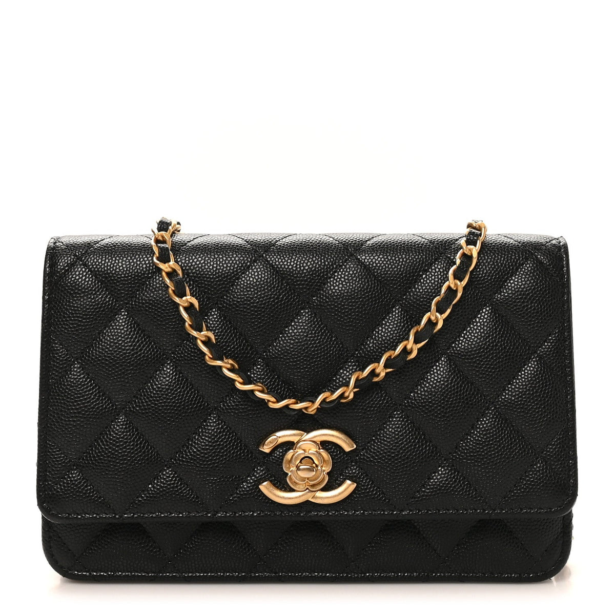 Quilted Caviar Wallet Bag - Black