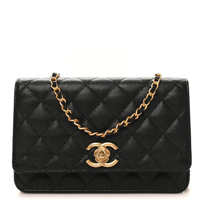 Quilted Caviar Wallet Bag - Black