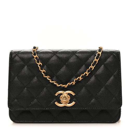 Quilted Caviar Wallet Bag - Black