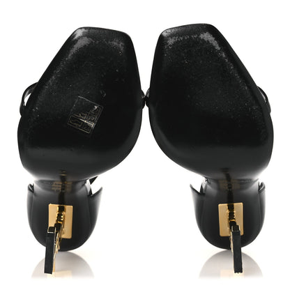 Saint Laurent Patent Calfskin Women's Opyum 110 Sandals 40.5 Black Gold