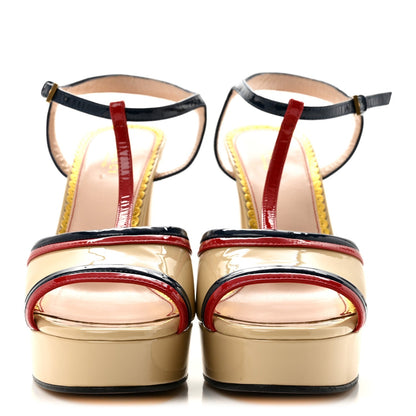 Gucci Patent Women's Millie Platform Ankle Strap Sandals 39 Red Blue