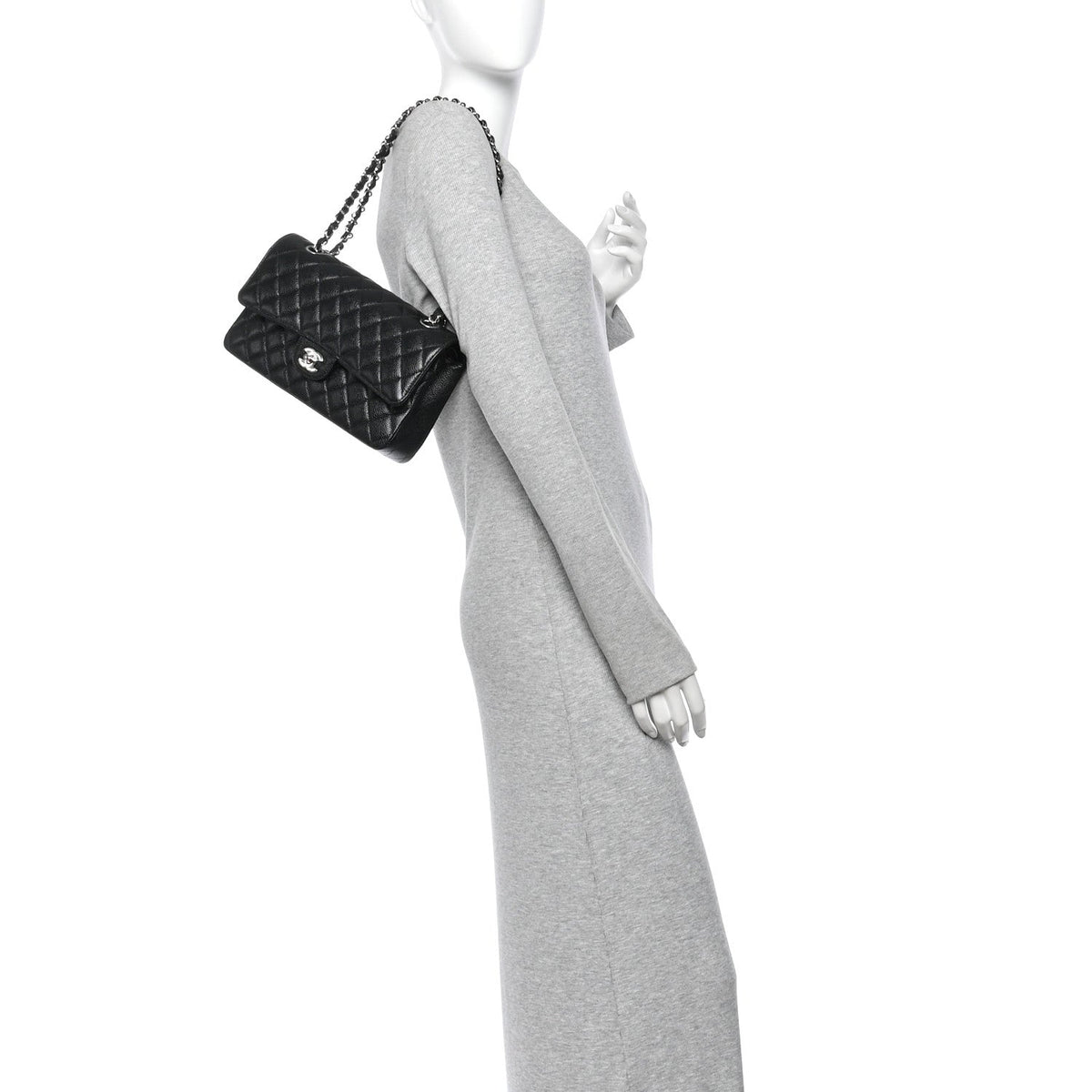 Medium Quilted Caviar Flap Shoulder Bag - Black