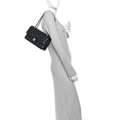 Medium Quilted Caviar Flap Shoulder Bag - Black