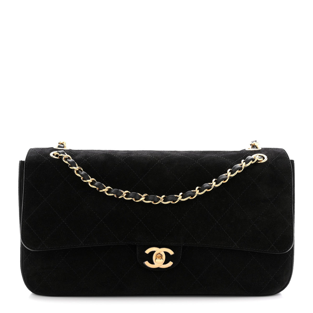 Small Calfskin Suede Flap Shoulder Bag - Black