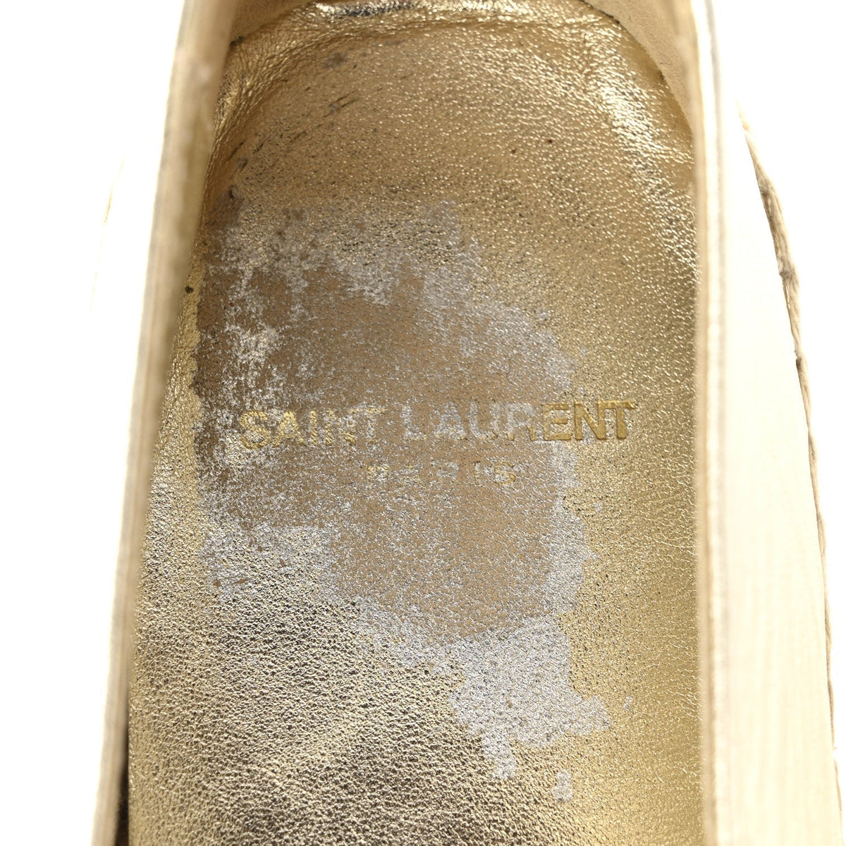 Saint Laurent Metallic Lambskin Women's Monogram Espadrilles 38 Platino