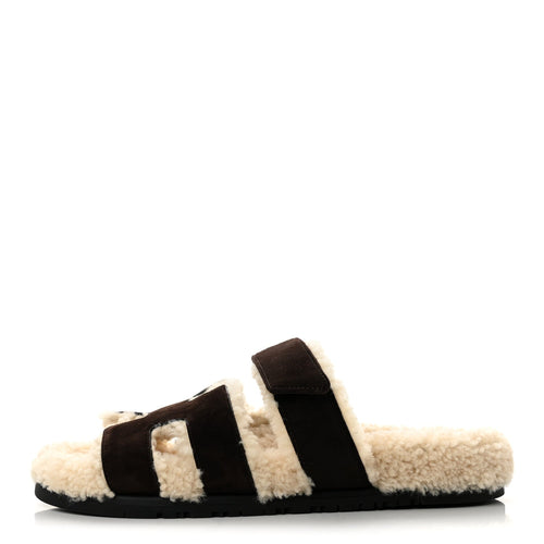Suede Goatskin Woolskin Chypre Sandals Marron Ebene