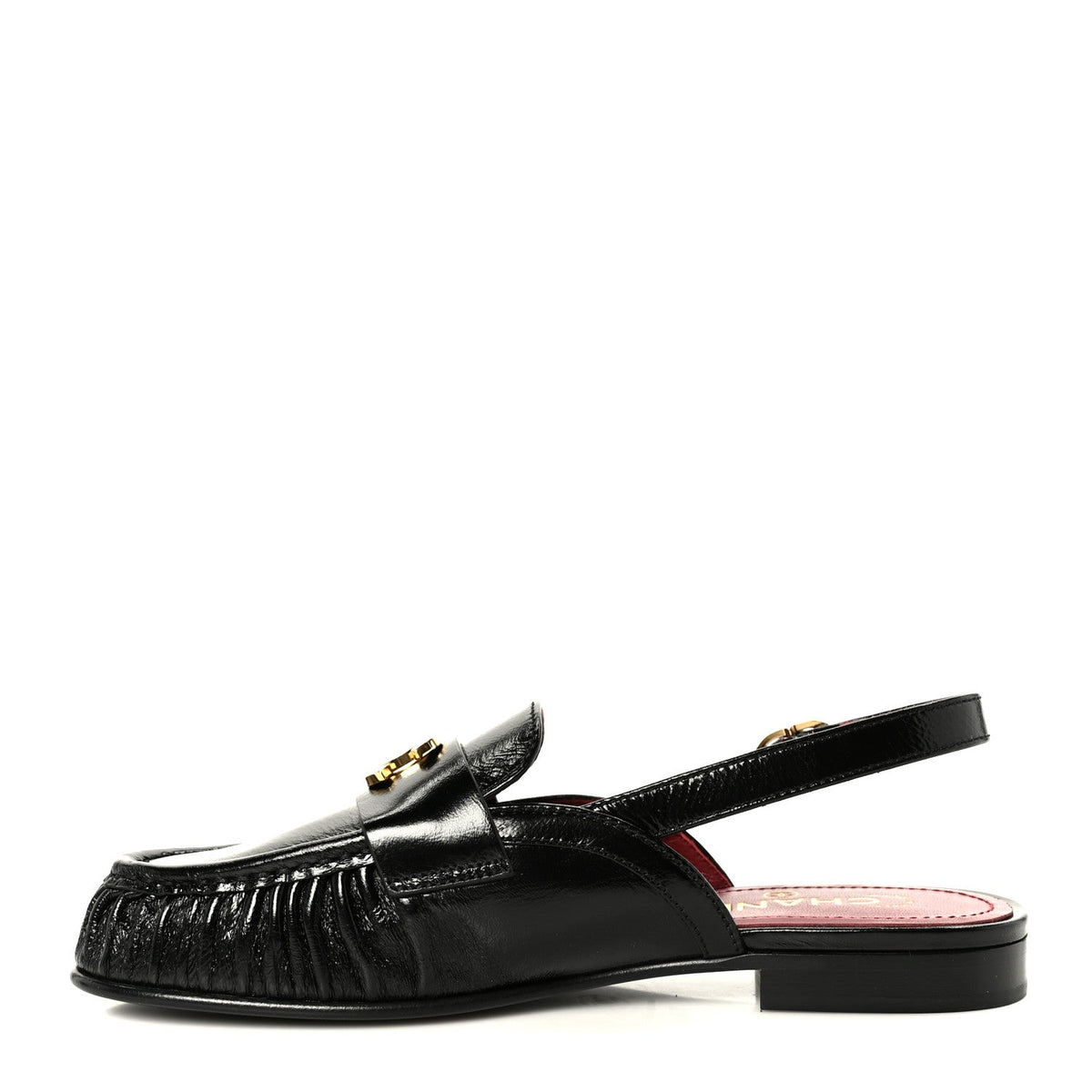 Crumpled Shiny Lambskin CC Slingback Mocassin Black