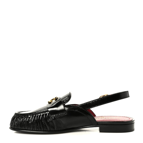 Crumpled Shiny Lambskin CC Slingback Mocassin Black