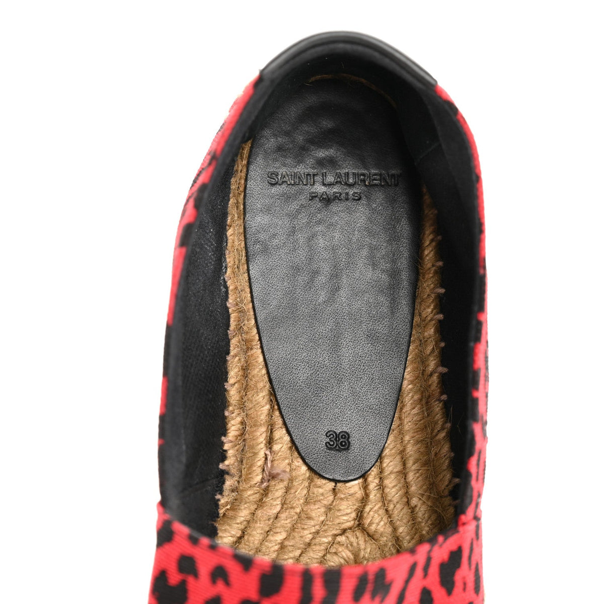 Saint Laurent Canvas Women's Leopard Print Espadrilles 38 Red Black