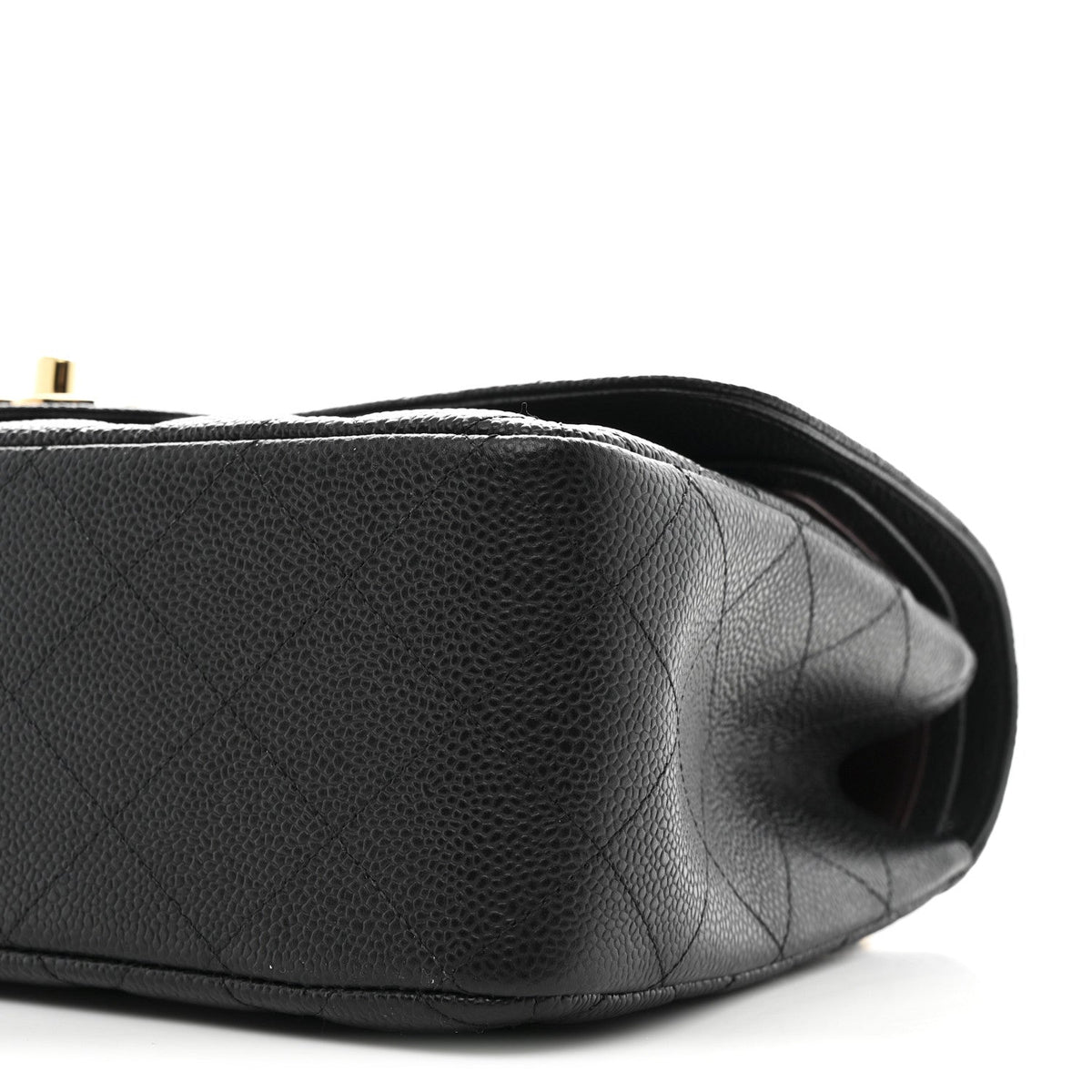 Quilted Caviar Flap Shoulder Bag - Black
