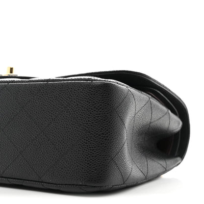 Quilted Caviar Flap Shoulder Bag - Black