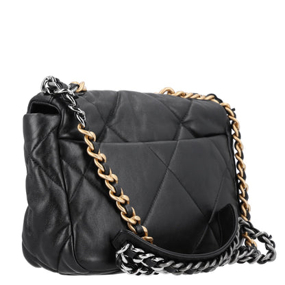 Medium Quilted Lambskin Flap Shoulder Bag - Black