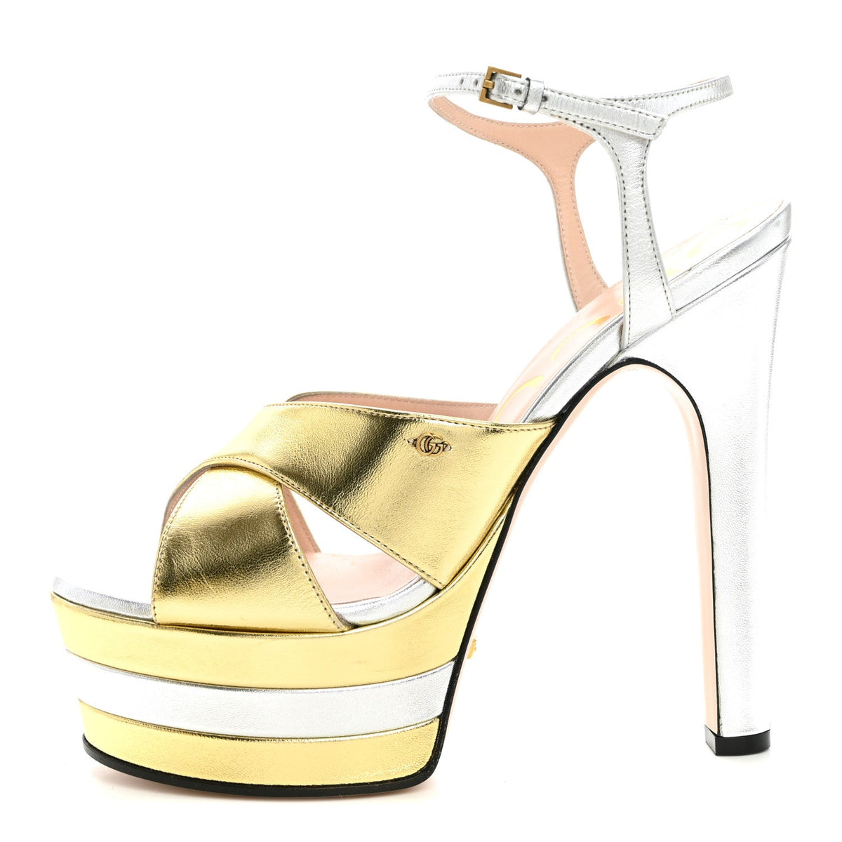 Metallic Nappa Double G /135Mm Platform Sandals Gold Silver