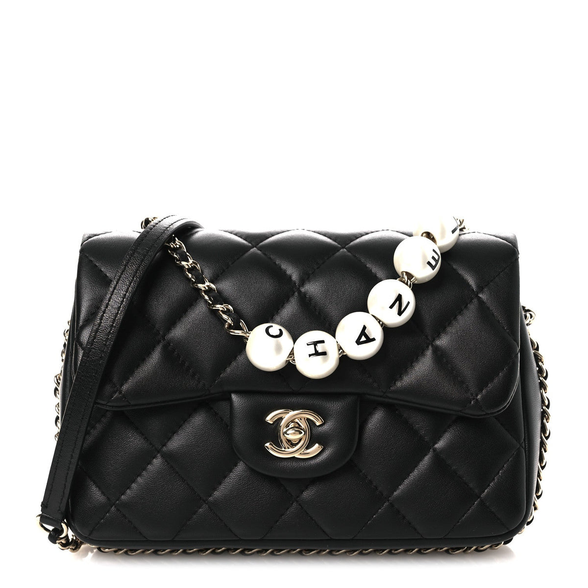 Small Quilted Lambskin Flap Shoulder Bag - Black