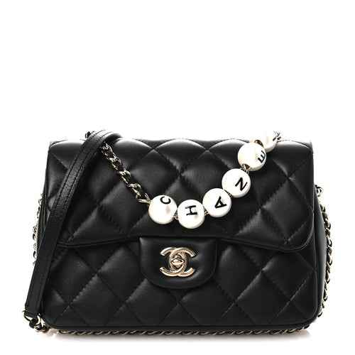 Small Quilted Lambskin Flap Shoulder Bag - Black