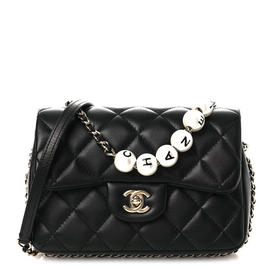 Small Quilted Lambskin Flap Shoulder Bag - Black