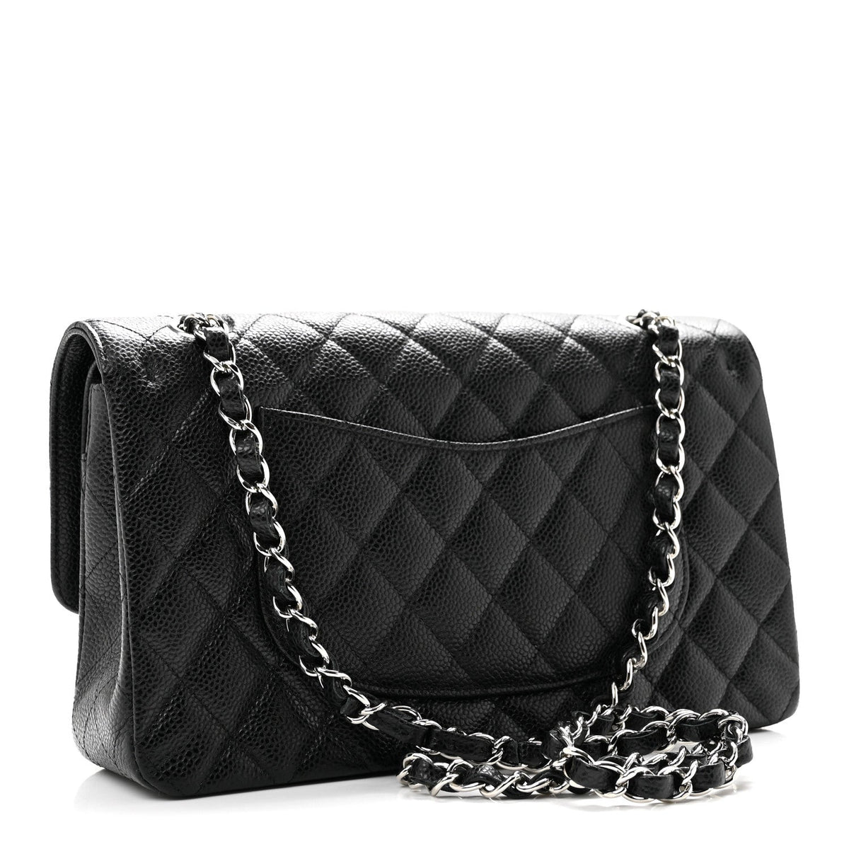 Medium Quilted Caviar Flap Shoulder Bag - Black