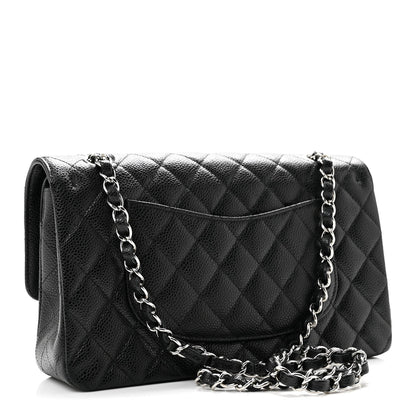 Medium Quilted Caviar Flap Shoulder Bag - Black