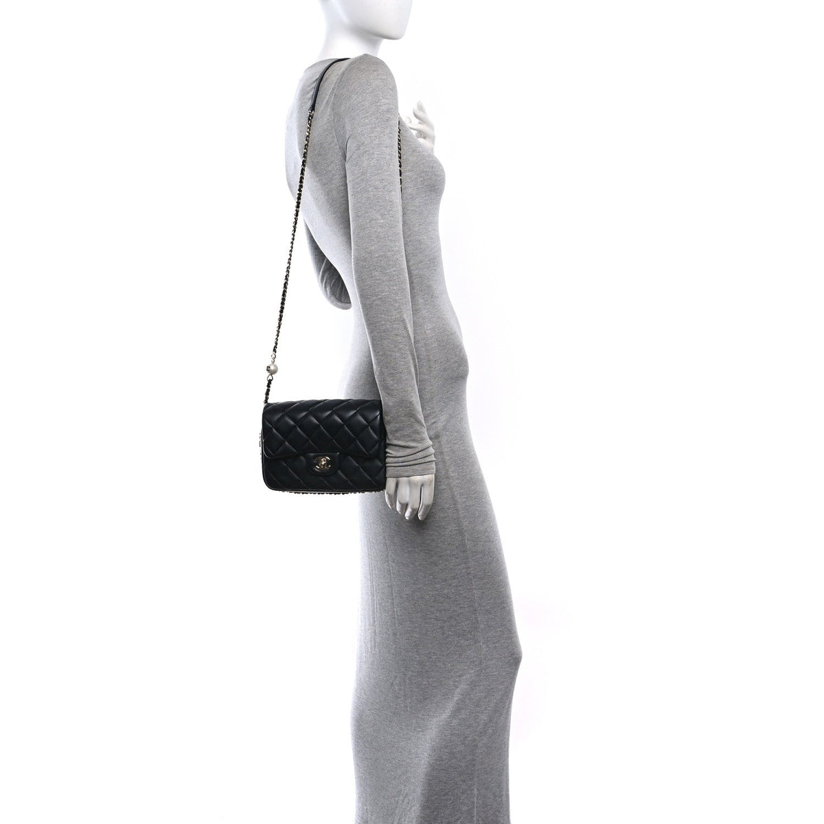 Small Quilted Lambskin Flap Shoulder Bag - Black