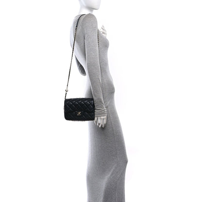 Small Quilted Lambskin Flap Shoulder Bag - Black