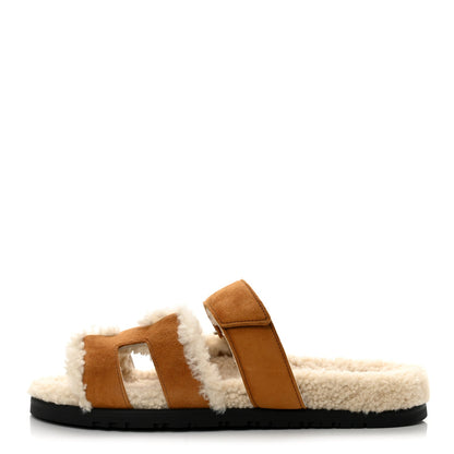 Hermes Chypre Suede Goatskin Woolskin Women's Sandals